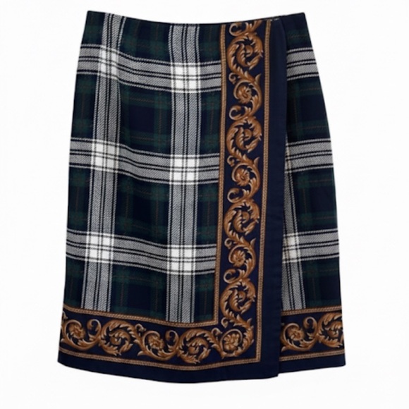 Brooks Brothers Dresses & Skirts - Brooks Brothers Tartan Plaid Wrap Style Skirt with Baroque Trim Size 4 EUC!